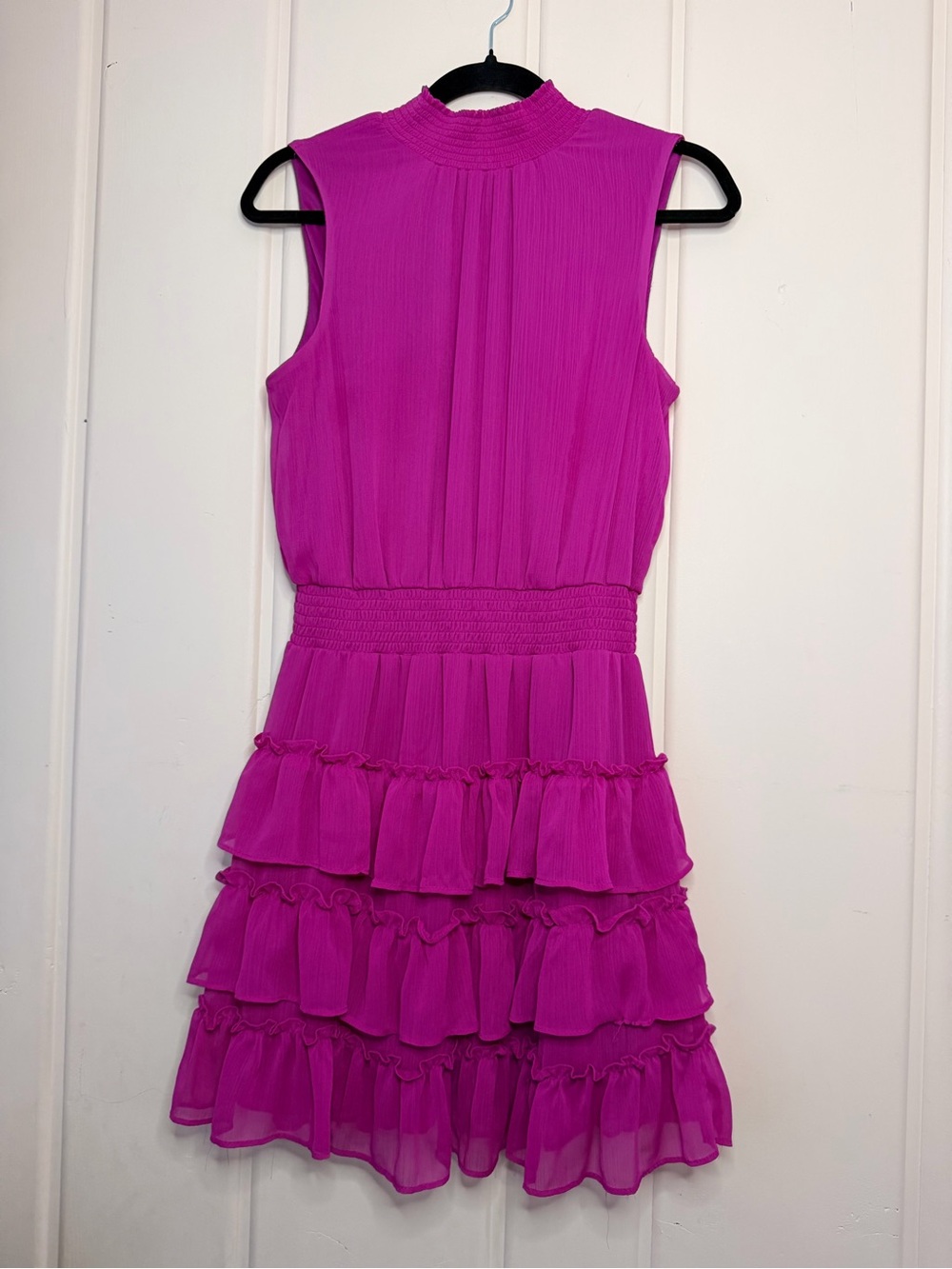 MSK Hot Pink Smocked Ruffle Mini Dress SzM